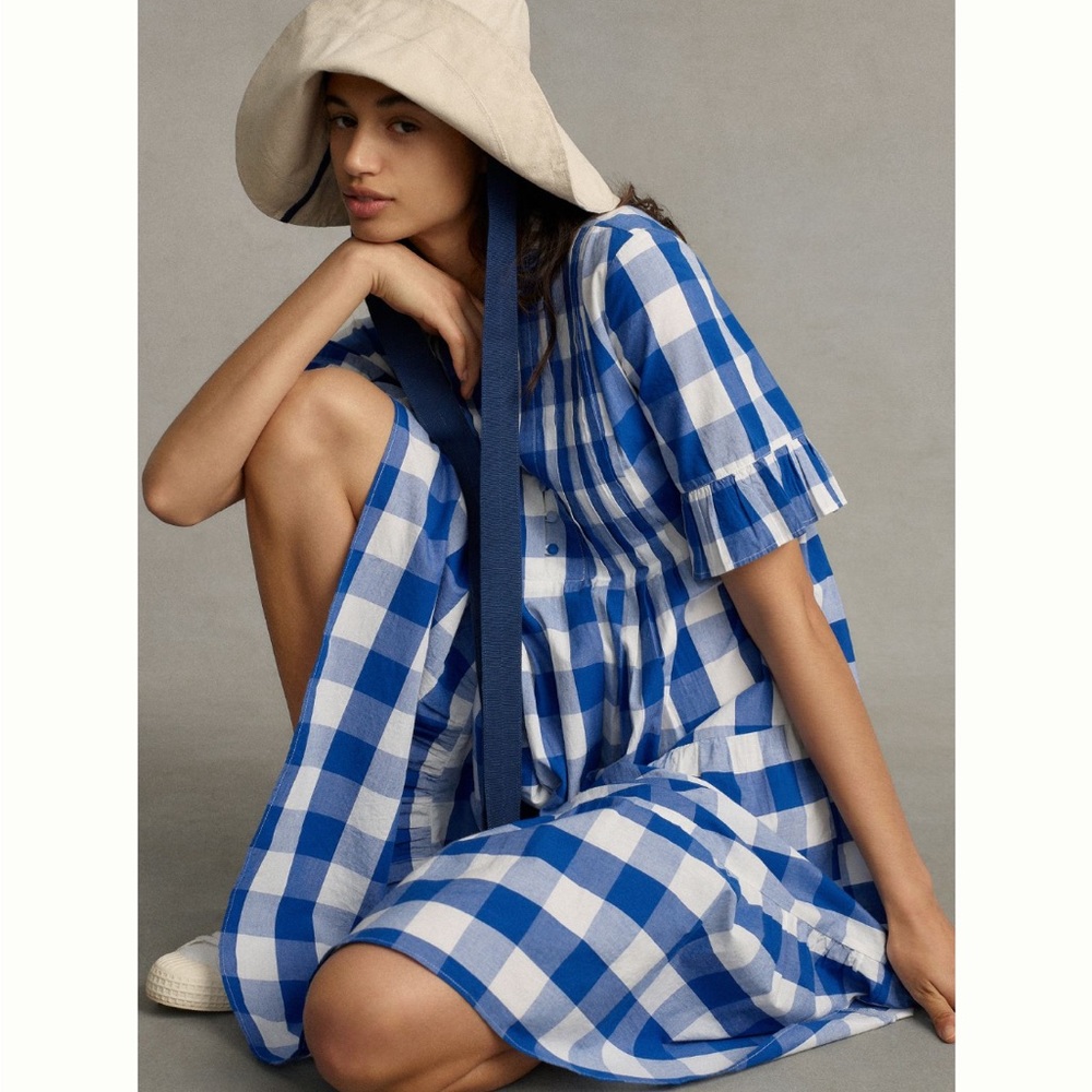 ANTHROPOLOGIE Blue & White maxi dress. Perfect Condition like new!  Have fun!!